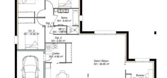 Plan de maison Surface terrain 113 m2 - 7 pièces - 3  chambres -  avec garage 