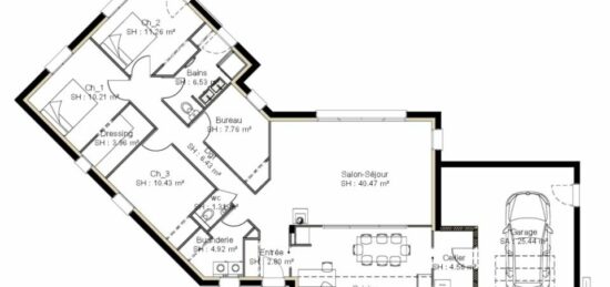 Plan de maison Surface terrain 124 m2 - 7 pièces - 4  chambres -  avec garage 
