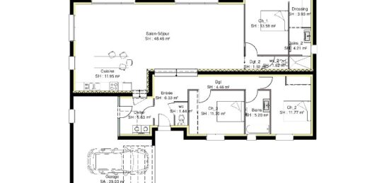 Plan de maison Surface terrain 131 m2 - 5 pièces - 4  chambres -  avec garage 