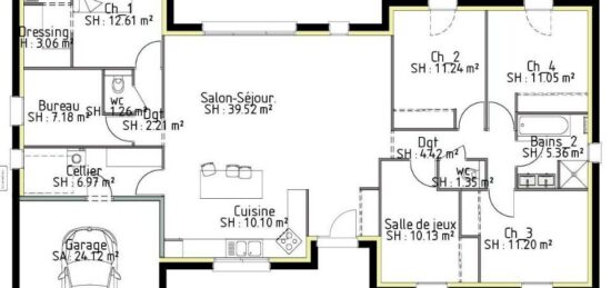 Plan de maison Surface terrain 146 m2 - 7 pièces - 5  chambres -  avec garage 