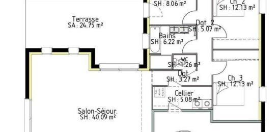 Plan de maison Surface terrain 129 m2 - 6 pièces - 4  chambres -  avec garage 