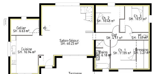 Plan de maison Surface terrain 133 m2 - 6 pièces - 5  chambres -  avec garage 