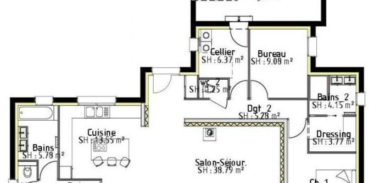 Plan de maison Surface terrain 132 m2 - 5 pièces - 3  chambres -  avec garage 