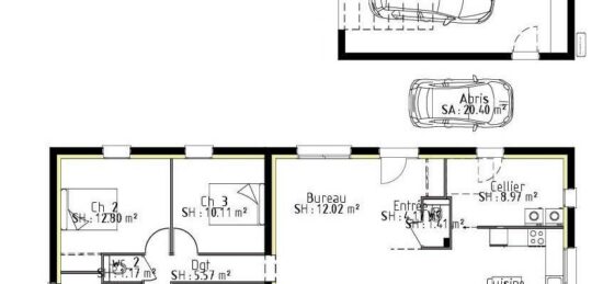 Plan de maison Surface terrain 140 m2 - 5 pièces - 3  chambres -  avec garage 