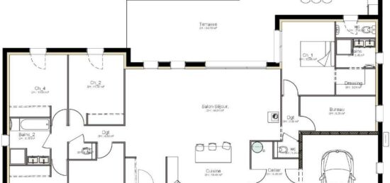 Plan de maison Surface terrain 161 m2 - 7 pièces - 5  chambres -  avec garage 