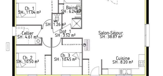 Plan de maison Surface terrain 97 m2 - 5 pièces - 3  chambres -  sans garage 