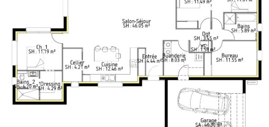 Plan de maison Surface terrain 144 m2 - 8 pièces - 5  chambres -  avec garage 