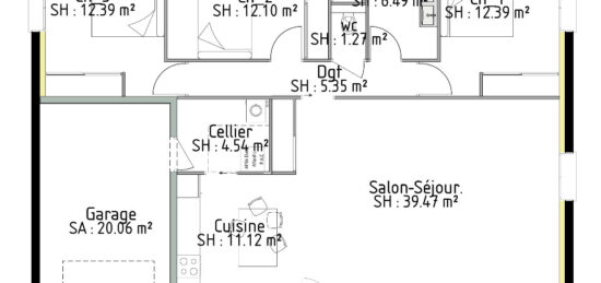 Plan de maison Surface terrain 109 m2 - 5 pièces - 3  chambres -  avec garage 