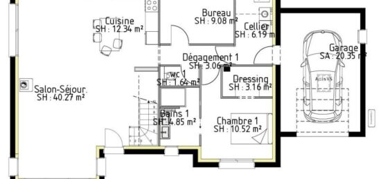 Plan de maison Surface terrain 155 m2 - 7 pièces - 5  chambres -  avec garage 