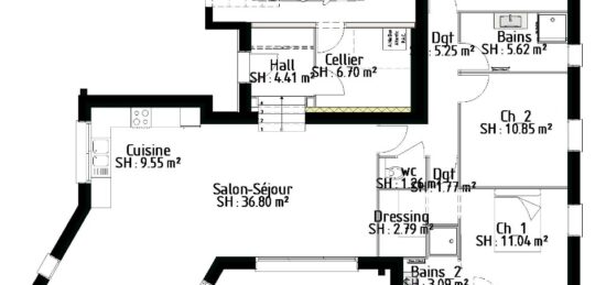 Plan de maison Surface terrain 130 m2 - 5 pièces - 3  chambres -  avec garage 