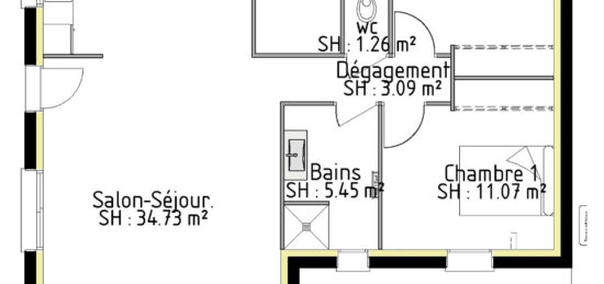 Plan de maison Surface terrain 93 m2 - 4 pièces - 2  chambres -  sans garage 